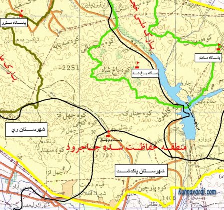 نقشه منطقه حفاظت شده جاجرود - پارک ملی خجیر - سرخه حصار