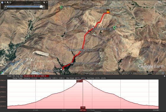 مسیر قله سرسیاه غار 3 از برگ جهان در گوگل ارث