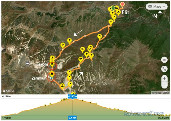 مسیر صعود و فرود قله های سه کنج و زرین کوه از الیت - دلیر
